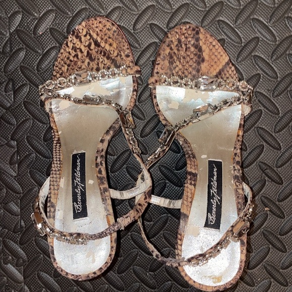 Beverly Feldman Snake Print Embellished Heels gem rhinestone sexy hot glam bling - Picture 3 of 9